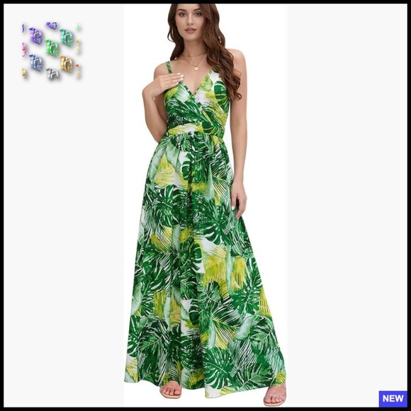 Dresses & Skirts - Boho Maxi Dress Floral V-Neck Spaghetti Strap Summer Beach Casual Elegant